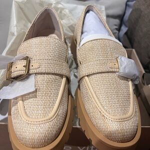 Dolce Vita Ericka Honey Raffia Beige Woven Loafers with Buckle NIB size 10 women